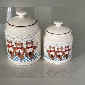 Vintage B & D Large Canister Cookie Jar 3 Dance Bears Chef Hat Japan Ceramic
